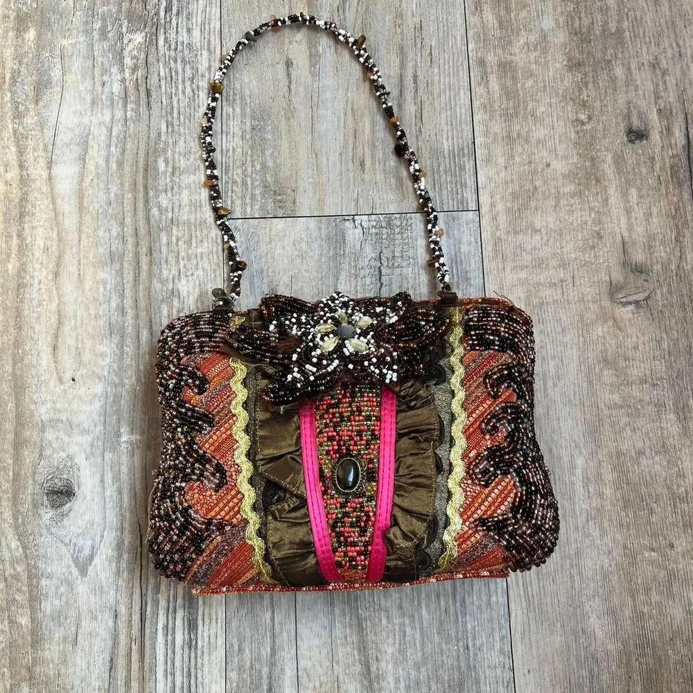 Bag Beaded Clutch Women's Multi Color Boho Tapestry